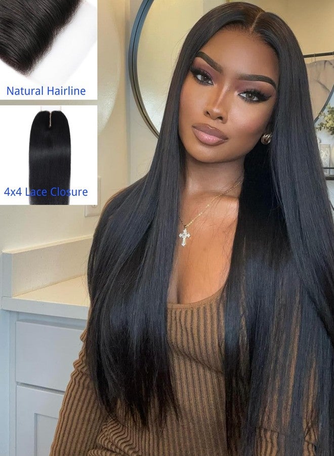Nadula 12A Light Yaki Straight 4X4 Lace Closure Free Part Human Hair, 100% Unprocessed Brazilian Virgin Human Hair Transparent Lace Closure Black Color 14inch - Image 2